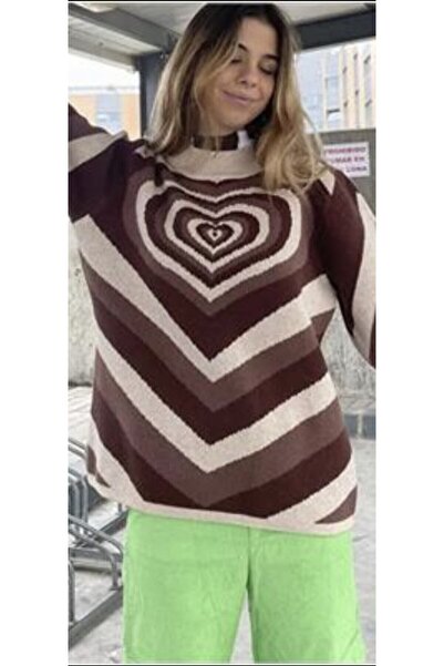 Köstebek Кашемірний светр з коричневим серцевим візерунком
