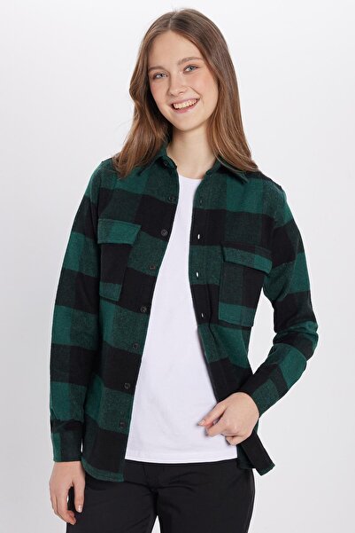Tudors Unisex Slim Fit Dar Kesim Oduncu Çift Cep Kapaklı Kareli Kışlık Gömlek
