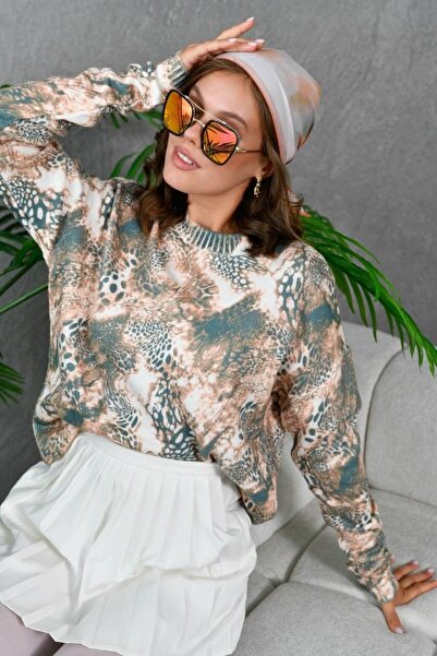 Allos Leopar Desen Yün Kazak