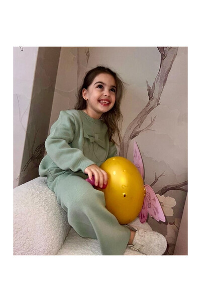 CİCHLİD Girl's Bow Detailed Green Knitwear Set