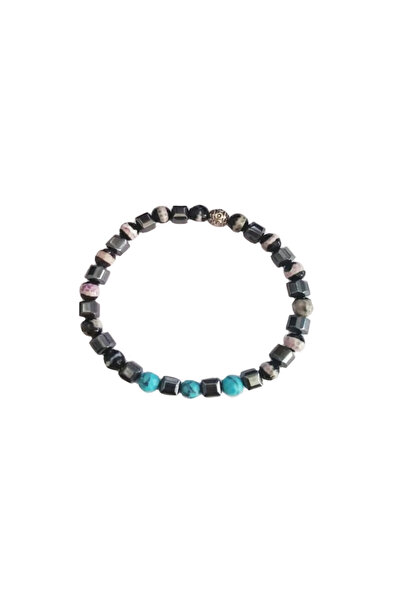 PİGADO Unisex Hematit Firuze Ve Akik Taşlı Özel Tasarım Bileklik