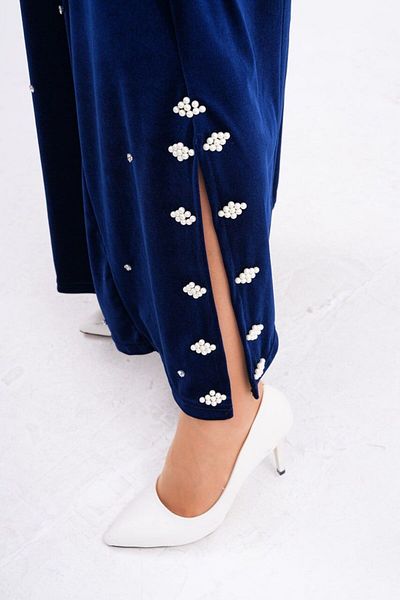 ALÂ Velvet Dress with Lapel Sleeve Pearls