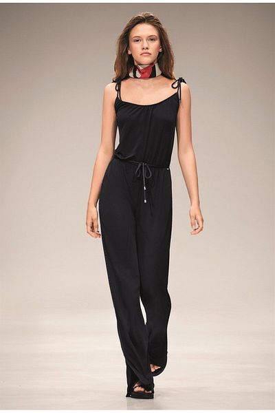 Escada Sport Rope Strap Belted Leg Slit Detailed Navy Blue Jumpsuit