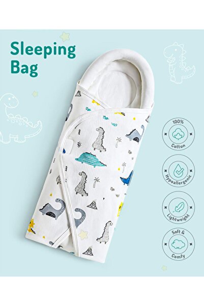 Fab N Funky كيس نوم للأطفال بطبعة ديناصور، 100% قطن، 0+ أشهر، 73×83 سم ناعم ومريح