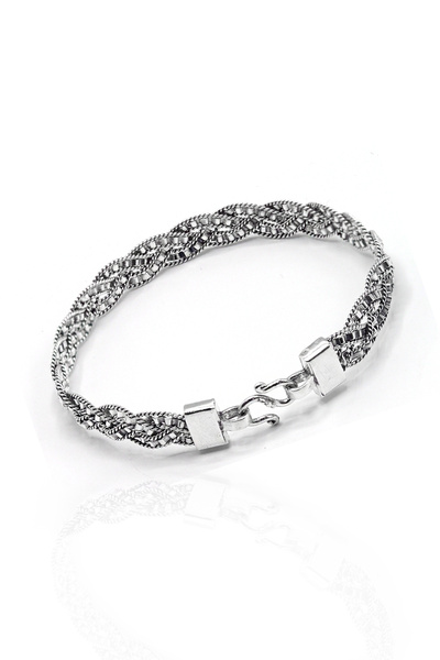 Midyat Nurtaş Gümüş Yöresel Örgü Model 925 Ayar Saf Gümüş Kadın Hasır Bilezik...