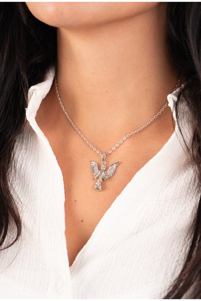 Piercing Market Steel & Silver Set of 3 Combination Necklace, Medallion, Michael Angel and Elephant Special Design Gift Necklace Set