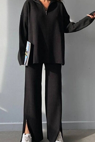 Trade Bazaar Guler cu nervuri pentru femei, fante pentru picioare cu fermoar,...