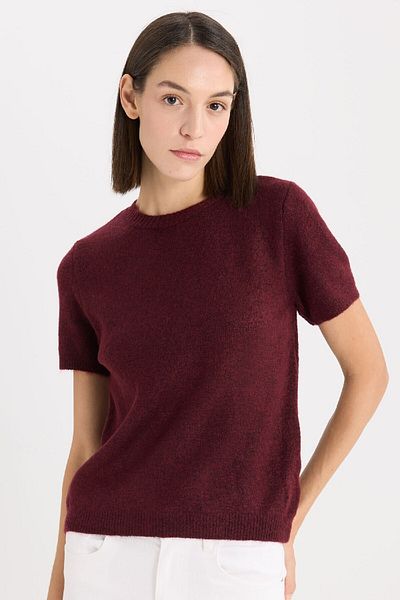 DeFacto Pulover de tricotaj cu decolteu obișnuit - Tricou cu mânecă scurtă E3214AX24WN