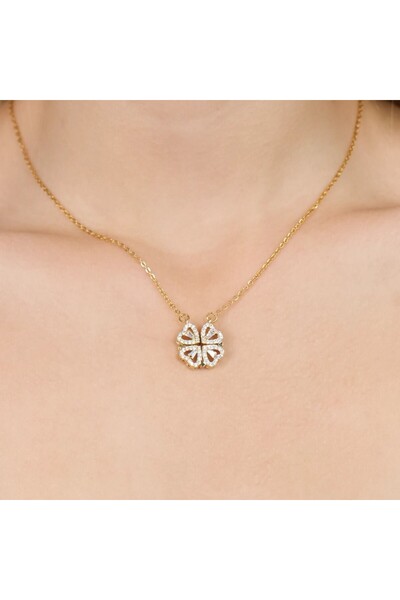 Ladues ALTIN KAPLAMA - AÇILABİLİR YONCA KOLYE