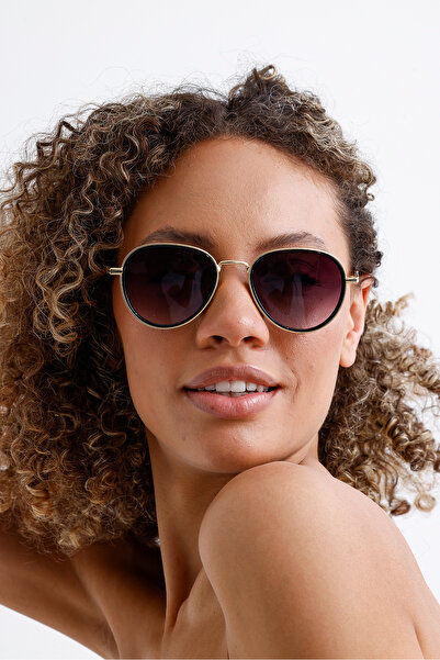 Kapin Berinda Oval Metal Kenarlı Güneş Gözlüğü - Gold Siyah