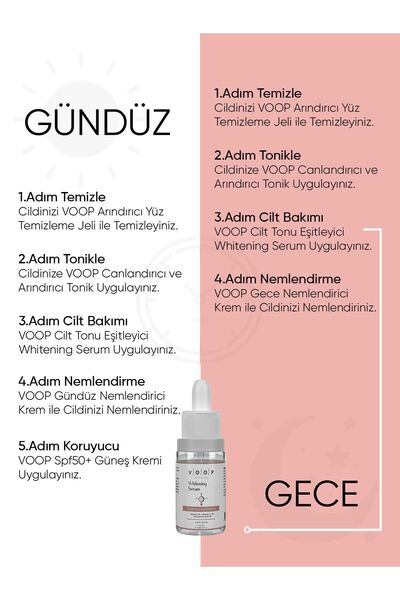 VOOP Whitening Ton Eşitleyici Mini Beyazlatıcı Serum 10 ml | %2 Arbutin, %3 Vitamin C, %1 Hyaluronik Asit
