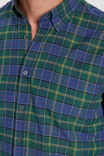 Tudors Erkek Regular Fit Klasik Kesim Pamuklu Tek Cepli Kareli Düğmeli Yaka Gömlek