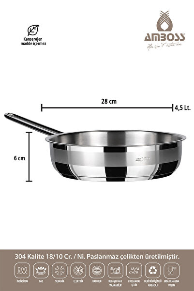 Amboss Lusigram 3 Parça Paslanmaz Çelik İndüksiyon Tabanlı Kapaksız Tava Seti