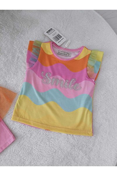 Store Pembe Gökkuşağı Tütülü Kız Yazlık Takım