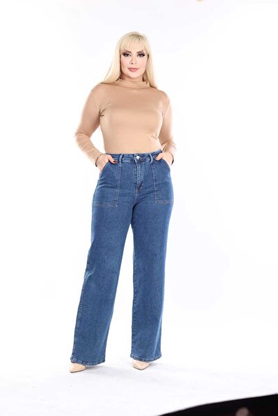 ASSO JEANS DE FEMEI Buzunar în față, pătrat, mărime mare, talie înaltă, panta...