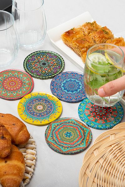 SENSY 6-Piece Decorative Metal Coasters - Troy Top