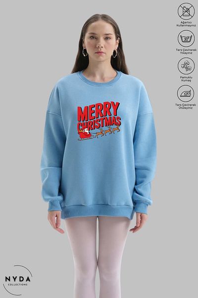 Nyda Collections Unisex Merry Christmas - Hanorac oversize cu gât crew