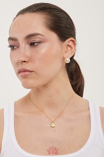 All About Jewelry Paslanmaz Çelik Üzeri 18k Altın Kaplama Zirkon Taşlı Kolye