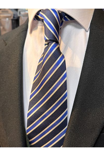 CROATE 100% Silk Navy Blue Striped Tie