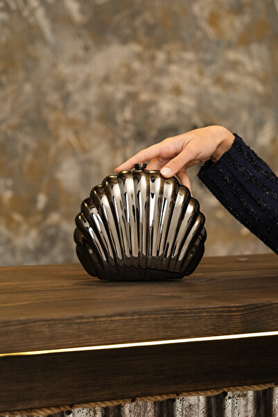 ROZA CANTA Γυναικεία Μαύρη Μεταλλική Βραδινή Τσάντα Βραδινής Φόρεμα με Λεπτομ...