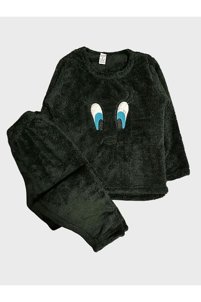 ALİŞ KİDS Boy's Green Tweety Eye Pattern Long Sleeve Winter Fleece Pajamas Set