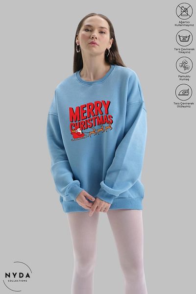 Nyda Collections Unisex Merry Christmas - Hanorac oversize cu gât crew