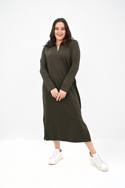 Koza Butik Women's Plus Size Long Sleeve Collar Detail Dress 5283-25