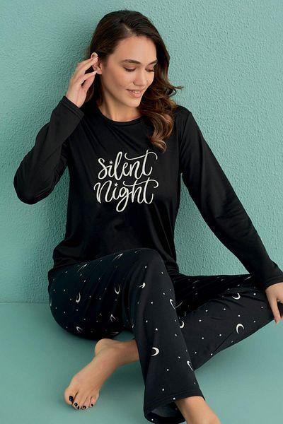 cotonhause Costum de pijama pentru femei cu mânecă lungă, negru nisip, C1T9N1O02-14