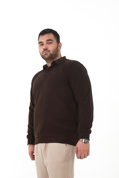 Maccali Men's Winter Oversized Basic Plain Dark Brown Polo Neck T-Shirt