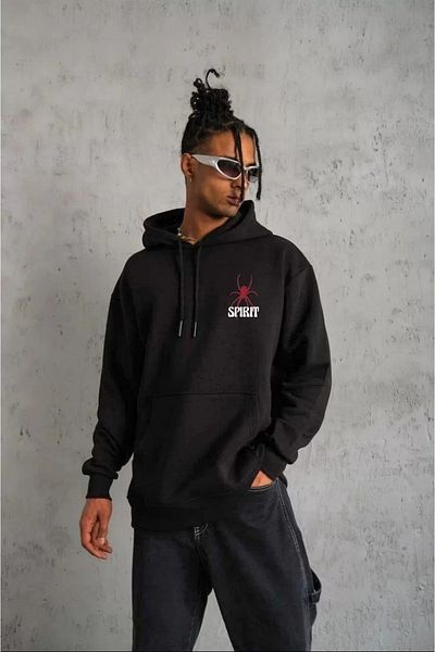 YALÇIN DVR COSMETICS Unisex Hooded Printed Sweetshirt - Μαύρο