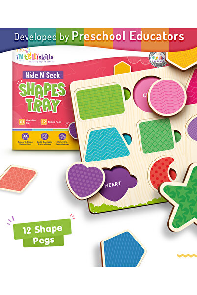 Intelliskills صينية أحجية أشكال Hide N Seek للأعمار من 3 سنوات فما فوق، مكونة من 12 قطعة من أوتاد التعلم