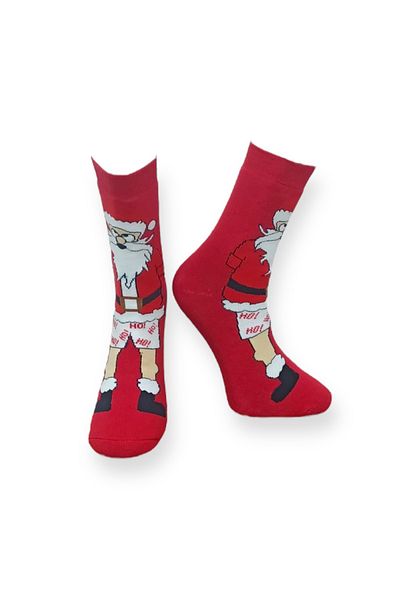 Mevo Single Red Color Unisex Flexible Moisturizing Cotton Christmas Patterned Towel Socks
