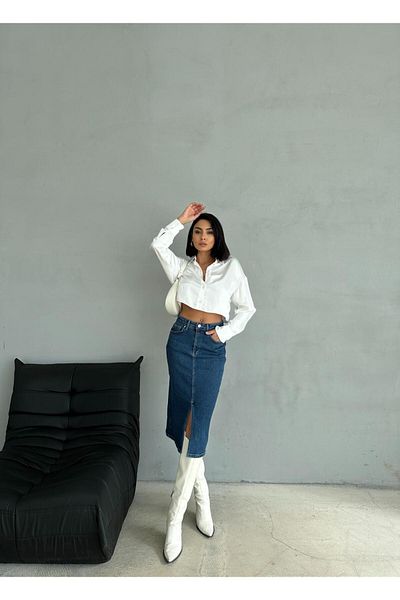 Zeo Basic Fusta de jeans cu lungime midi cu fanta