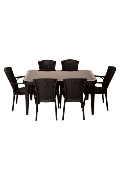 Bintaş Mobilya Wenge 6 Kişilik 150x90 cm Kare Bahçe Masa Sandalye Takımı Otel...