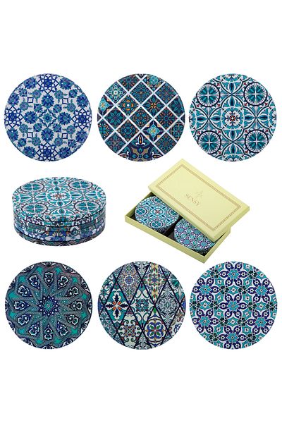SENSY Set of 6 Decorative Coasters - Metal Topper