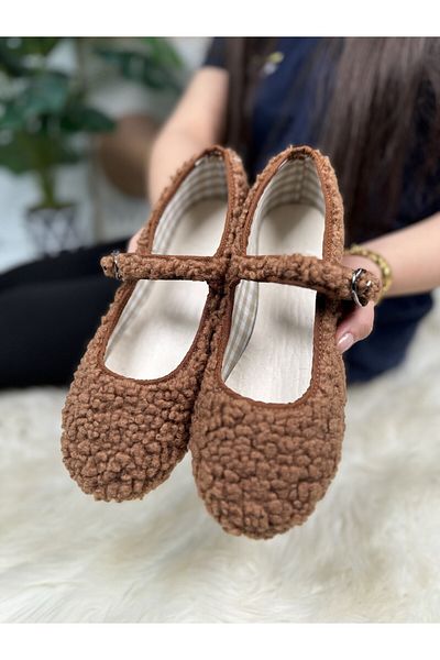 Allyup Pantofi de damă, casual, cu cataramă, din pluș, cu vârf oval, cu toc mic, talpă zimțată 377
