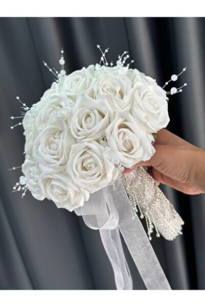 GELİNÇİÇEKCOM İNCİLİ BEYAZ GÜL BUKETİ