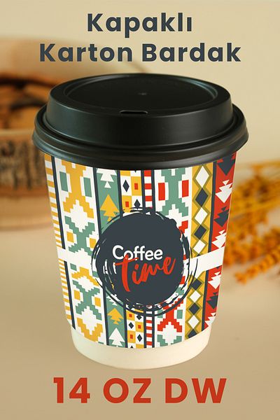Balkan 100 Pieces Geo Pattern Hot Drink Cups - 14 Oz, Double Wall Double Wall (Dw)