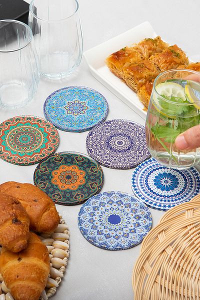 SENSY 6-Piece Decorative Metal Coasters - Knidos