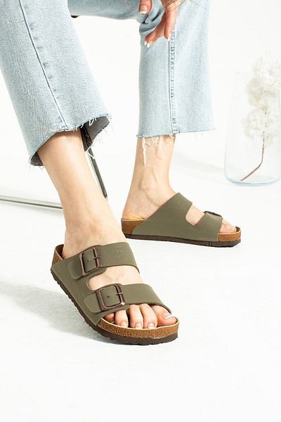Bermody Γυναικείες καθημερινές παντόφλες Zion Comfortable Double Buckle Green