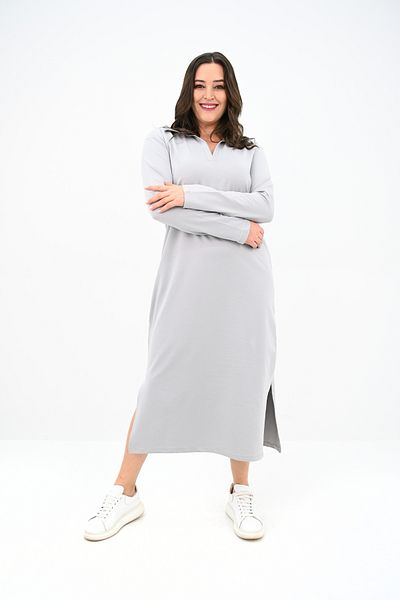 Koza Butik Women's Plus Size Long Sleeve Collar Detail Dress 5283-25