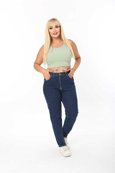 ASSO MOM FIT JEAN مقاس كبير، سروال عالي الخصر وضيق وقابل للتمدد