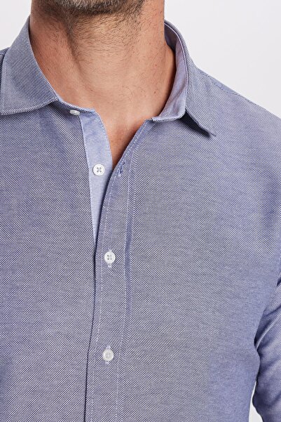 Tudors Ανδρικό μονόχρωμο μπλε πουκάμισο με λεπτή εφαρμογή, βαμβακερό γιακά με κουμπιά