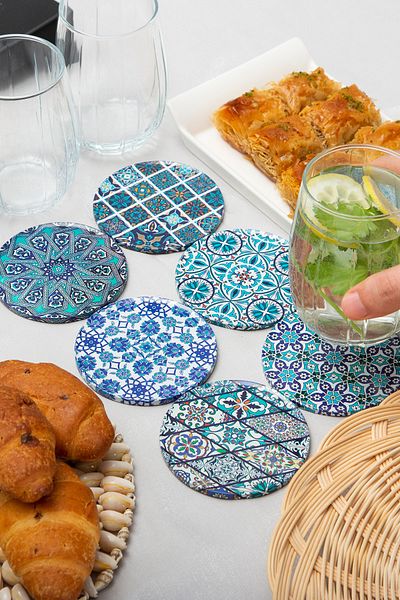 SENSY Set of 6 Decorative Coasters - Metal Topper