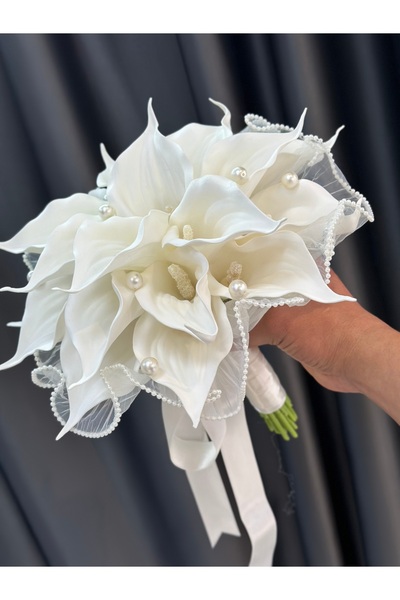 GELİNÇİÇEKCOM TÜL DETAYLI İNCİLİ GALA BUKETİ