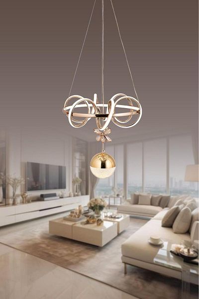 HİRALUCE Truva 3 Color Gold - Chandelier with Crystal Stones, Yellow White and Daylight Led Concept