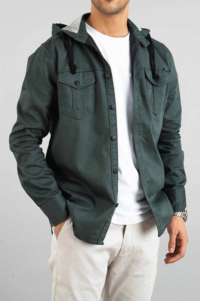 bombe Ανδρικό τζιν πουκάμισο Χακί με κουκούλα Slim Fit
