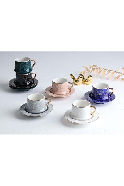 AROW Rölyef Flowers 6' lı Kahve Fincan Takımı