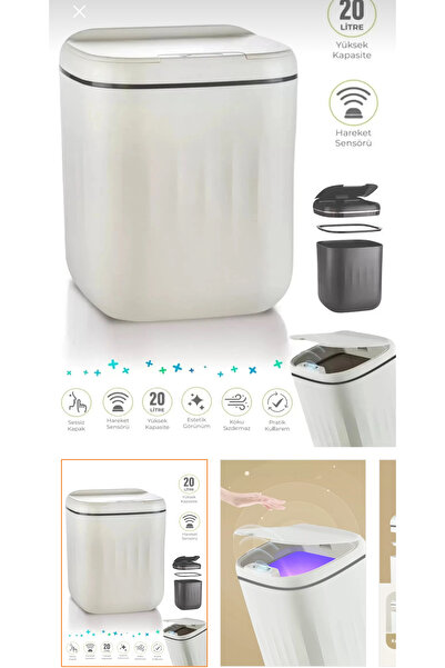MİMOZA PARK Sensörlü Çöp Kovası Mutfak Banyo Ofis 20L UV Işık Antibakteriyel ...