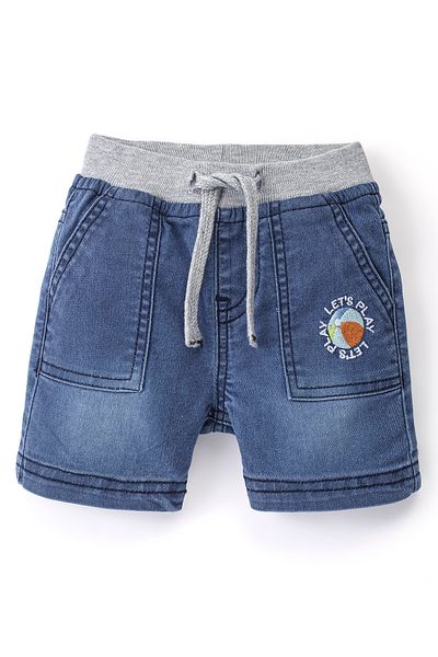 Babyhug Cotton Spandex Knee Length Stretchable Denim Shorts - Blue